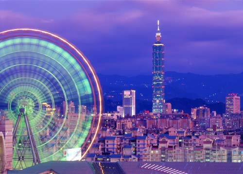 Taiwan, Taipei 101 Tower and Miramar Ferris Wheel